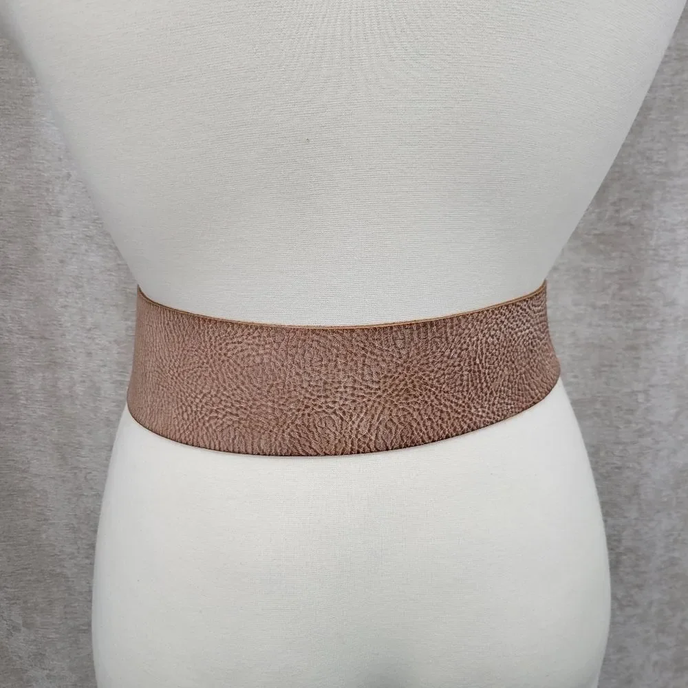 Classic Wide Brown Leather Belt with Antiqued Buckle